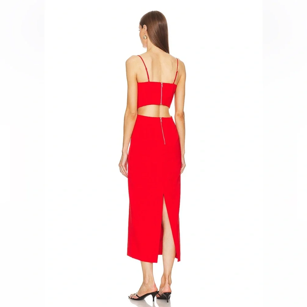 Bardot Martini Midi Dress in Fire Red Sweetheart Bodice - Picture 3 of 5
